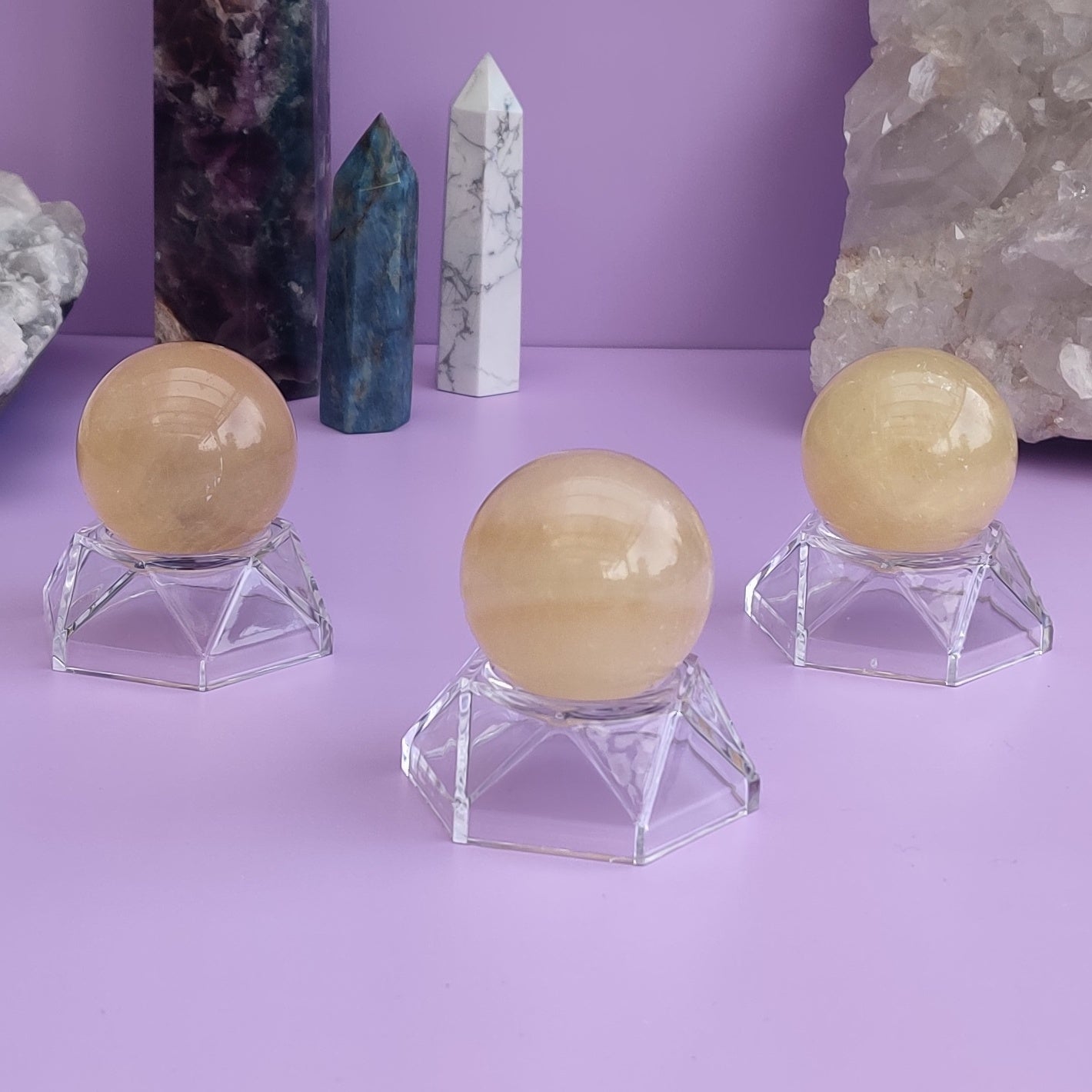 Small Honey Calcite Sphere with stand