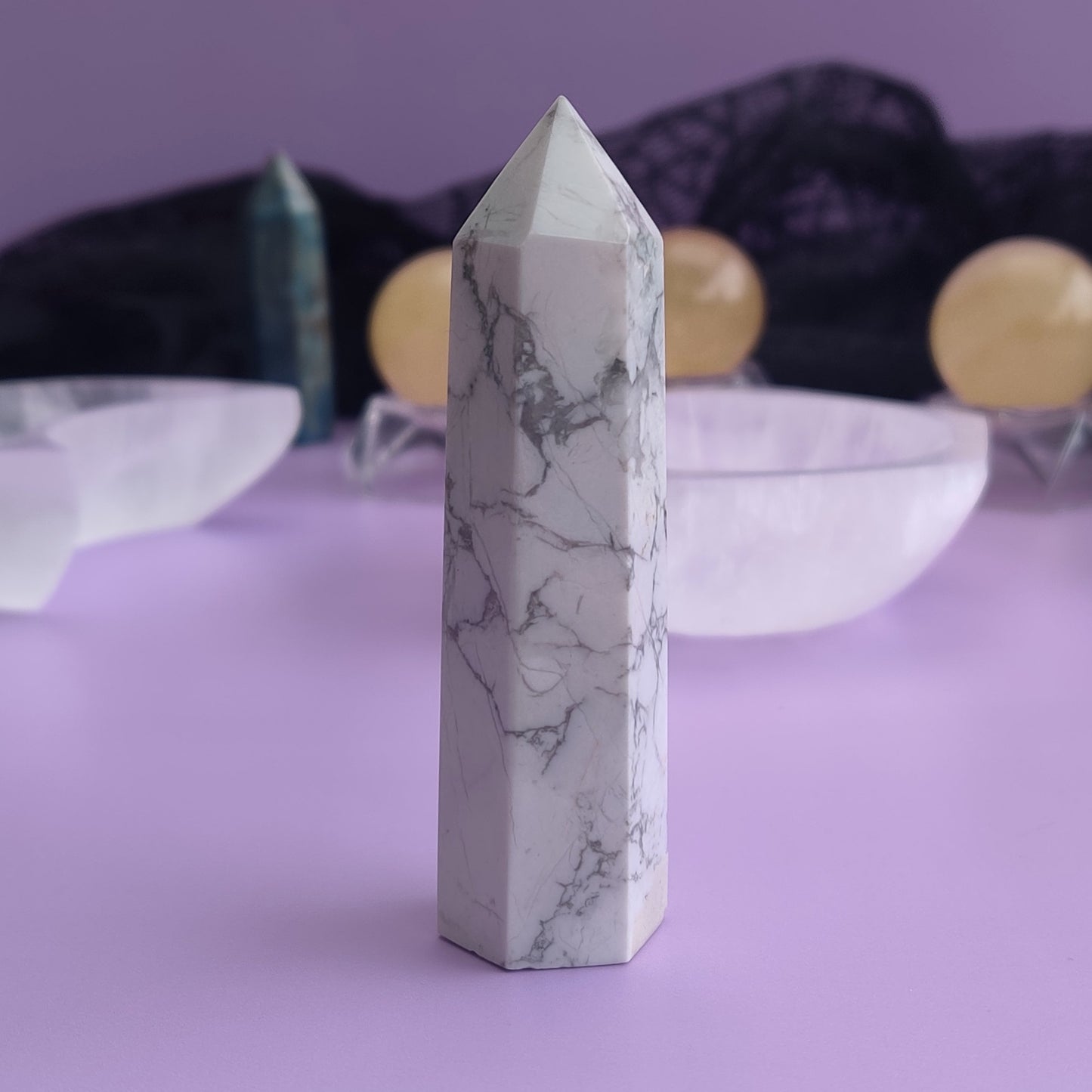 Blue Apatite & Aura Howlite Towers