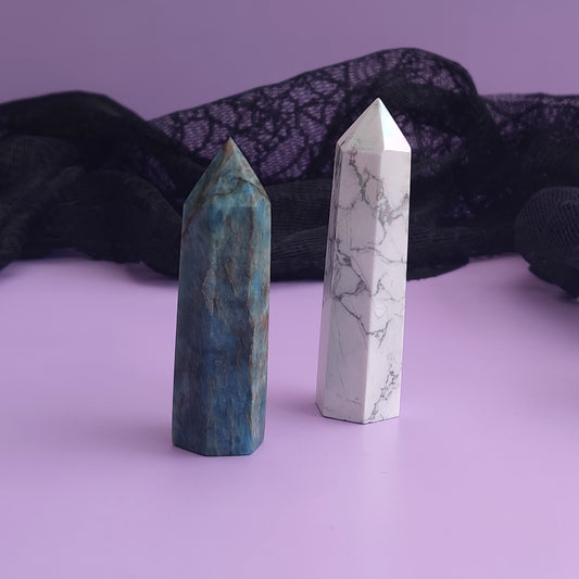 Blue Apatite & Aura Howlite Towers